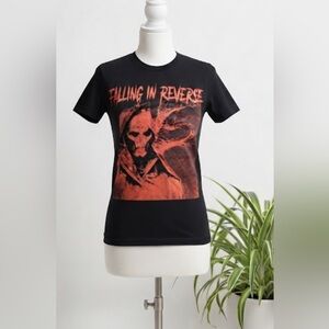 Black Graphic Tee with Orange 'Falling In Reverse' Artwork